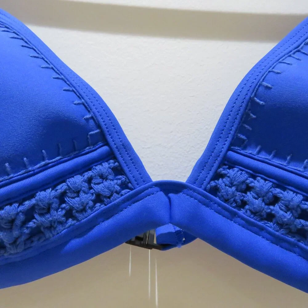 TRIANGL SWIMWEAR Farrah Neoprene Crochet Bikini Top Cobalt Blue Large Summer
